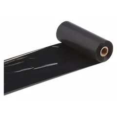 Black resin ribbon for thermal transfer printing on THT 1" core printers. UL Recognized and high temperature-resistant. Used for industrial labeling, cable marking, and asset tracking in demanding environments.