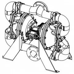 Air-operated double diaphragm pump with a stainless steel body, 3-inch flange connection, and a flow rate of 297 gpm. Features stainless steel seats and Neoprene check valves. Suitable for transferring a wide range of industrial fluids, including abrasive slurries and viscous liquids, in applications such as chemical processing, wastewater treatment, and mining.