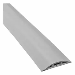 Flexible rubber cable floor cover designed to manage and protect cables on floors. Measures 10 ft length, 3 1/4 in width, and 9/16 in height. Gray color. Suitable for use in industrial, commercial, and event environments to reduce tripping hazards and shield cables in high-traffic areas.