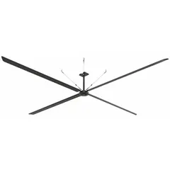 Industrial HVLS ceiling fan from the ECO series with a 24 ft blade diameter. Operates on three-phase 480V AC power at 3 A. Features variable speed control. Suitable for large spaces such as warehouses, distribution centers, and manufacturing plants.