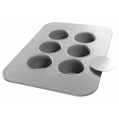 CHICAGO METALLIC Mini Cheesecake Pan: Aluminized Steel, 6 Slots, 11 1/8 in Overall Wd - Cupcake & Muffin Pans