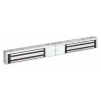 The SCHLAGE ELECTRONICS M492 is a double-door electromagnetic lock from the M490 Series, constructed with a steel housing. It measures 3 inches in height and 1 3/4 inches in width, featuring an instantaneous release delay. This lock is used in access-control systems for securing paired doors in commercial or industrial settings where immediate unlocking is required