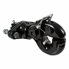 This steel pintle hook features a powder-coated finish for corrosion resistance. With a gross trailer weight capacity of 60,000 lb, it is suited for heavy-duty towing applications such as connecting trailers to trucks or industrial equipment in construction, agriculture, and material handling.