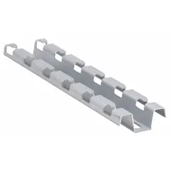 This steel profile support bracket with a zinc-plated finish is designed for use with Cablofil cable trays. It provides stable mounting for wire mesh cable trays in electrical installations, supporting organized cable management. The bracket includes a carrying case for convenient handling.