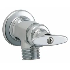 This inside sillcock features a cast brass body and handle with a polished chrome finish. It includes a 3/4 in hose outlet and connects via NPT threads. Commonly installed in mechanical rooms, basements, or maintenance areas for water shutoff and hose connection.