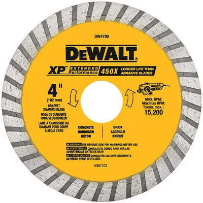 DEWALT Diamond Saw Blade: Masonry, 4 in Blade Dia., 5/8 in Arbor Size, Wet/Dry - Concrete & Asphalt-Cutting Blades