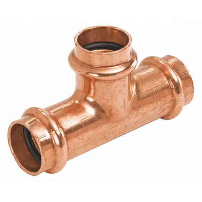 NIBCO Crimp Tee Fitting: Tee, 3 in CTS x 2 1/2 in CTS x 3 in CTS size, Copper - Plumbing Copper & Bronze Press Tube Fittings