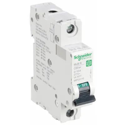 SCHNEIDER Supplementary Protector: 10 A Amps, 60V DC, 14kA at 120/240V AC, Screw Clamp - D-Curve, 1-Pole UL1077 DIN Rail-Mount Supplementary Protectors