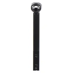 Black fine adjustment cable tie with 11 1/2 in nominal length, 3 in maximum bundle diameter, and 0.14 in width. Suitable for bundling and securing cables, wires, and hoses in indoor and outdoor installations. UV-resistant material supports outdoor use. Supplied in a 1,000-piece pack.