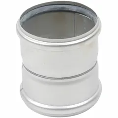 Stainless steel push-fit pipe fitting, straight configuration, 2 in x 2 in, with female socket x male connection. Rated for maximum operating pressure of 29 psi. Complies with UPC standards. Used to connect two pipes in a straight line in plumbing and drainage systems.