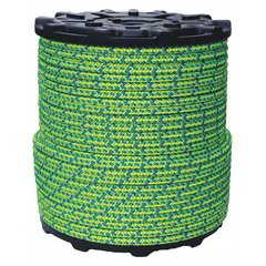 Static braid rope with 1/2 in diameter and 120 ft length. Working load limit of 825 lb. Suitable for rigging and climbing applications where minimal stretch is required, such as industrial work positioning and rescue operations.
