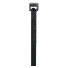 Black nylon cable tie with 11 1/2 in nominal length, 3 in maximum bundle diameter, and 0.14 in width. Rated for outdoor use. Suitable for bundling and securing wires and cables in general industrial, commercial, and outdoor applications. Supplied in packs of 1,000.