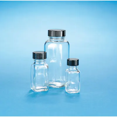 KIMBLE Sampling Bottle: 500 mL, 48-400 mm, Phenolic, LDPE/PTFE, Colorless, 24 - Rectangular Glass Lab Bottles