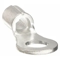 This non-insulated ring terminal from PANDUIT is designed for #10 stud sizes and accepts 18 AWG to 14 AWG wire. Rated for 2000 V, it features a serrated barrel to ensure secure wire connections. Suitable for use in control panels, machinery, and power distribution applications.