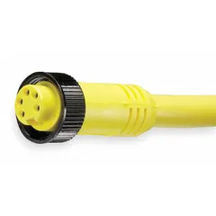Cordset: 7/8"-16 Female Straight x Bare Wire, 5 Pins, Yellow, PVC, 20 ft Cable Lg, 16 AWG Wire Size (MPN 105000A01F200). Key specifications — Cable Jacket Color: Yellow; NEMA Rating: 6P; Cable Jacket Material: PVC; IP Rating: IP67; Wire Size: 16 AWG; Brand: BRAD HARRISON.