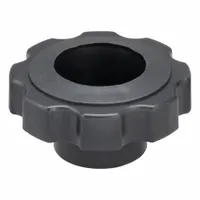 Plastic snap-lock knob with an 8-arm design for manual adjustment and locking. Features a 2.38 in diameter, M12 thread, and 12 mm thread length. Suitable for jigs, fixtures, and machinery requiring frequent hand-tightening