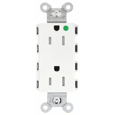 HUBBELL Receptacle: Hospital Grade Fed. Spec., Decorator Duplex, 5-15R, White, 125V AC - General Purpose Receptacles
