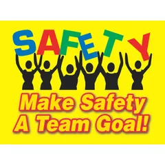 This 17 in x 22 in safety poster promotes a team-based safety culture in industrial workplaces. The clear film laminate coating protects the printed message in shop-floor environments. Printed in English. Does not include a frame and has no write-on surface.