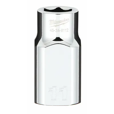 MILWAUKEE Standard Socket: Metric, 1/2 in Drive Size, 11 mm Socket Size, 6-Point - Anti-Roll Hand Sockets