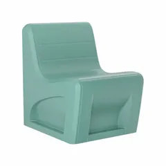 Armless lounge chair with a polyethylene seat in aqua. Freestanding design. Suitable for commercial waiting areas, lobbies, and break rooms.