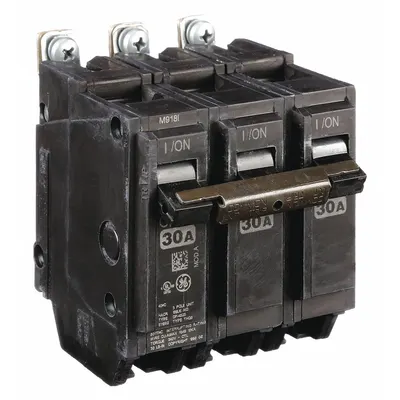 GE Miniature Circuit Breaker: THQB, 30 A, 120/240V AC, Three Phase, 10kA at 120/240V AC - THQB & THHQB Series, Bolt-On GE Miniature Circuit Breakers