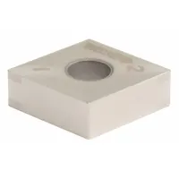 Diamond indexable turning insert for precision machining of non-ferrous materials. Used in CNC turning operations for finishing and light cutting on aluminum alloys, plastics, and similar workpieces. The diamond tip provides wear resistance and consistent surface finish