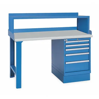 LISTA Workbench: Fixed Ht, Laminate, 60 in x 30 in, 1,000 lb Overall Load Capacity - Single Pedestal Workbenches with Risers