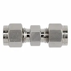Clean & bagged single-ferrule stainless steel compression fitting from Series NS2403. Connects 5/16 in OD tubing to a 1/4 in OD port. Suitable for hydraulic, pneumatic, and instrumentation systems requiring leak-free connections.