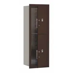 Horizontal lockable mailbox with two doors for secure package storage. Designed for recessed mounting with front access. Dimensions: 41 3/8 in height, 17 in width, 16 1/2 in depth. Suitable for multi-tenant residential or commercial buildings where space-saving installation is required.