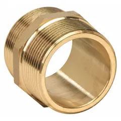 This brass rigid adapter features NPT x NPSH threads with a 1-1/2 in compatible pipe size. The straight hex design allows for secure wrench tightening. Used in fire protection systems to connect hoses to standpipes or hydrants, providing a leak-free connection.