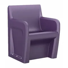 Single-seat floor-mount arm chair with polyethylene seat in Indigo. Meets ISO 22196 antimicrobial standard. Suitable for commercial waiting areas, lobbies, and public spaces requiring durable, easy-to-clean seating.