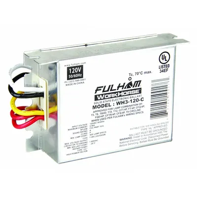 FULHAM Fluorescent Ballast: 120V AC, 1/2 Lamps Supported, 3 7/8 in Overall Lg - Instant Start Electronic Fluorescent Ballasts