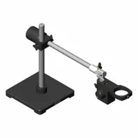 This boom stand supports stereo microscopes, providing a stable platform for inspection or assembly tasks. It features a screw-type mounting and a 32-inch arm length. Overall dimensions: 22 inches high, 32 inches wide, and 32 inches long