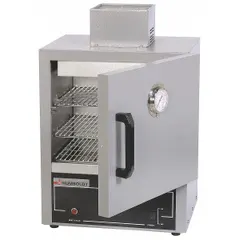 Mechanical forced-air convection oven with 1.14 cu ft capacity, 232°C maximum temperature, and 1,000 W power. Operates on 115V AC and includes 2 shelves. Temperature accuracy tolerance of +/-1%. Suitable for drying, heating, and testing samples in laboratory settings.