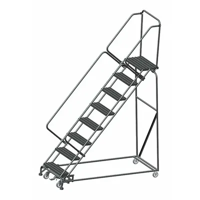 BALLYMORE Rolling Ladder: 6.7 ft Platform Ht, Assembled, Steel, Wt-Actuated Auto-Lock - Steel Easy-Descent Weight-Actuated Ladders