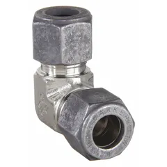 This PARKER single-ferrule stainless steel compression fitting elbow connects two 1/2 in OD tubes in a 90-degree turn. It features Compression x Compression ends and is part of the CPI(TM) series. Suitable for instrumentation and process control systems requiring leak-free connections.