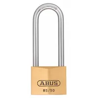 ABUS Padlock: Brass, Unfinished, Gold, Long Shackle, Steel, 3 5/32 in Vert Clearance, 88 Series (MPN 85HB/50 MK KD)