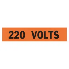 Self-stick vinyl C-label with legend '220 Volts'. Used for identifying 220-volt circuits on conduits or electrical equipment in industrial, commercial, and utility settings.