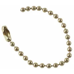 This beaded chain and coupling kit is used for attaching identification tags to equipment, machinery, or inventory. Each chain measures 4-1/2 inches in length, is made of brass, and includes a brass coupling link for secure fastening. Supplied in a 100-pack, it is suitable for industrial environments.
