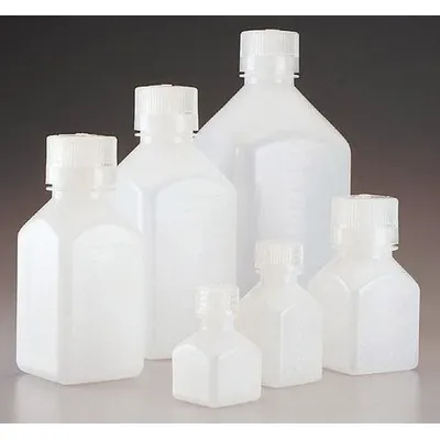 NALGENE Storage Bottle: 60 mL, 2 fl oz, HDPE, Natural, 24 mm Screw Closure Size - HDPE Rectangular Lab Bottles