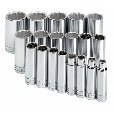 SK PROFESSIONAL TOOLS Socket Set: 1/2 in Drive, 19 Piece, 6-Point, SAE - SAE & Metric Socket Sets