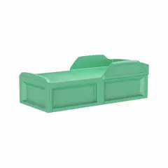 This no-storage bed frame is constructed from green polyethylene, offering a durable and low-maintenance solution for institutional environments. Overall dimensions are 80 in length, 36 in width, and 27 in height. Suitable for settings where easy cleaning and robust construction are required.