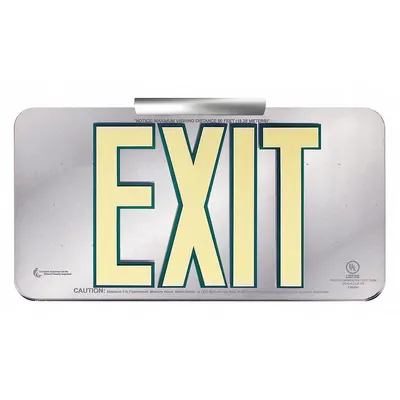 ABILITY ONE Photoluminescent Exit Sign with Universal Wall/Ceiling Mounting Kit: Plastic - Exit Signs