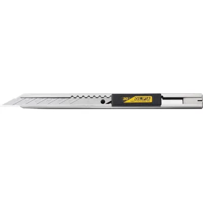 OLFA Snap-Off Art Knife: 5 1/2 in Overall Lg, Plain, 6 Segments, Silver, Metal - 9mm Blade Snap-Off Knives