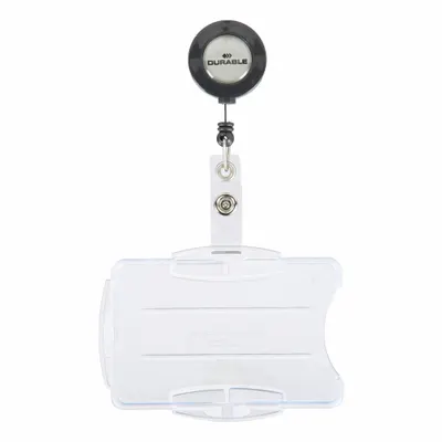 DURABLE Badge Holder: Pouch, Horizontal/Vertical, 3 3/4 in Badge Pouch Wd - Retractable Tethers for Badges