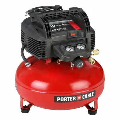 PORTER CABLE Portable Air Compressor: Oil Free, 6 gal, Pancake, 0.8 hp, 2.6 cfm @ 90 psi - Hand Carry Portable Electric Air Compressors