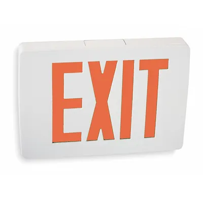 LITHONIA LIGHTING Exit Sign: LED, White, Red, 1 Faces, Ceiling, Not Battery Powered - Aluminum Lighted Exit Signs