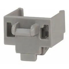 Plastic blockout device designed to physically block access to RJ45 jacks, preventing unauthorized cable insertion. Gray color. Supplied in a pack of 10. Commonly used in network racks and patch panels for port security.