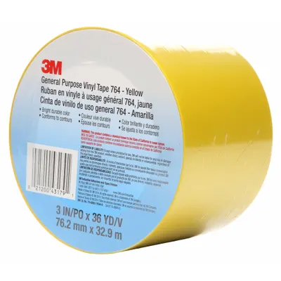 3M Floor Marking Tape: Gen Purpose, Solid, Yellow, 3 in x 108 ft, 5 mil Tape Thick - General Purpose Floor Marking Tape