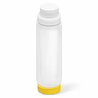 This VOLLRATH squeeze bottle has a 24 oz capacity with a 2 1/8 in opening diameter and 10 5/8 in overall height. It is NSF Certified and dishwasher safe, suitable for dispensing condiments, sauces, and oils in food service settings